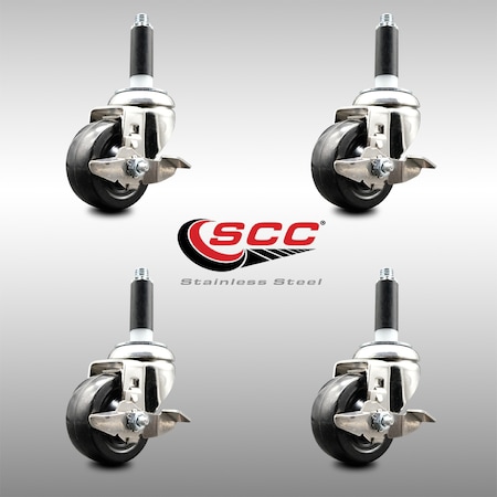 Service Caster 3.5 Inch 316SS Soft Rubber Swivel 3/4 Inch Expanding Stem Caster Set Brake SCC SCC-SS316EX20S3514-SRS-TLB-34-4